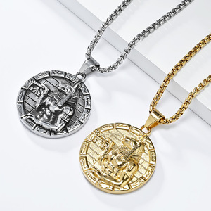Collier Anubis en acier inoxydable, pendentif rond, bijoux unisexes, design égyptien ancien, forme géométrique d'animal - Product Image 2