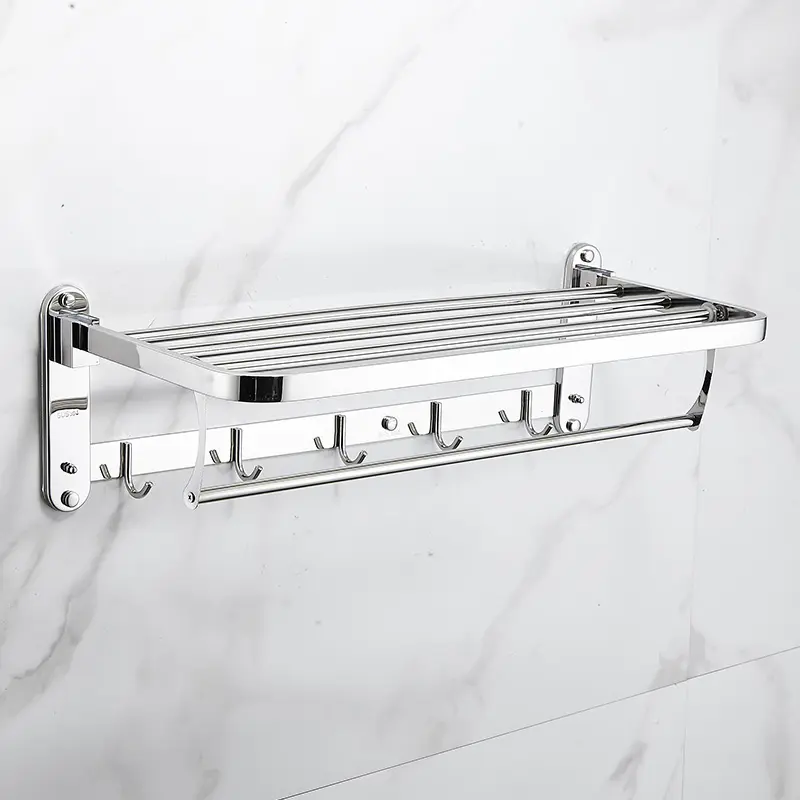 KD-SBA05 Bathroom Sanitary Ware and Accessories Wall Mounted 304 Stainless Steel Shiny Chrome Towel Rack with Clothes Hooks