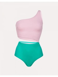 Maillots <span class=keywords><strong>de</strong></span> <span class=keywords><strong>bain</strong></span> une pièce asymétriques color block avec logo personnalisé et bretelles réglables, motif palmier, vente en gros - Product Image 3