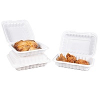 RESG Boîte à lunch jetable rectangulaire blanche de 9x6x3 pouces à emporter en plastique PP MFPP pour aliments à emporter avec couvercle