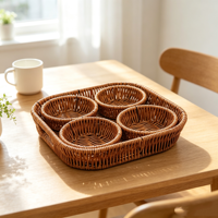 Corbeille carrée rétro en rotin PP écologique pour fruits secs, plateau de service pour table basse de salon, panier de rangement pour articles divers - Vente transfrontalière