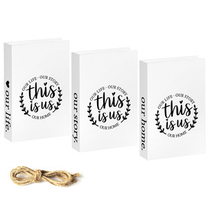 Three-Piece Rustic Style Rectangle <strong>Book</strong> Set White Hemp Rope Decorative <strong>Books</strong> for Pastoral Home Coffee Table <strong>Room</strong> Decor - Product Image 5