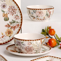 Service de vaisselle en porcelaine de style campagnard français, assiettes vintage à motifs floraux, compatibles micro-ondes, pour hôtels, restaurants et mariages