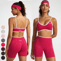 Ensemble de yoga 2 pièces sans couture imprimé léopard en nylon, legging taille haute et haut de sport pour femme – Tenue de fitness et d'entraînement