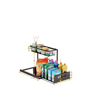 Étagère <span class=keywords><strong>de</strong></span> rangement sous l'évier moderne à 2 niveaux, double niveau, détachable, organisateur <span class=keywords><strong>de</strong></span> placard <span class=keywords><strong>de</strong></span> cuisine et <span class=keywords><strong>de</strong></span> <span class=keywords><strong>salle</strong></span> <span class=keywords><strong>de</strong></span> <span class=keywords><strong>bain</strong></span>, en métal robuste, écologique, en fer - Product Image 1