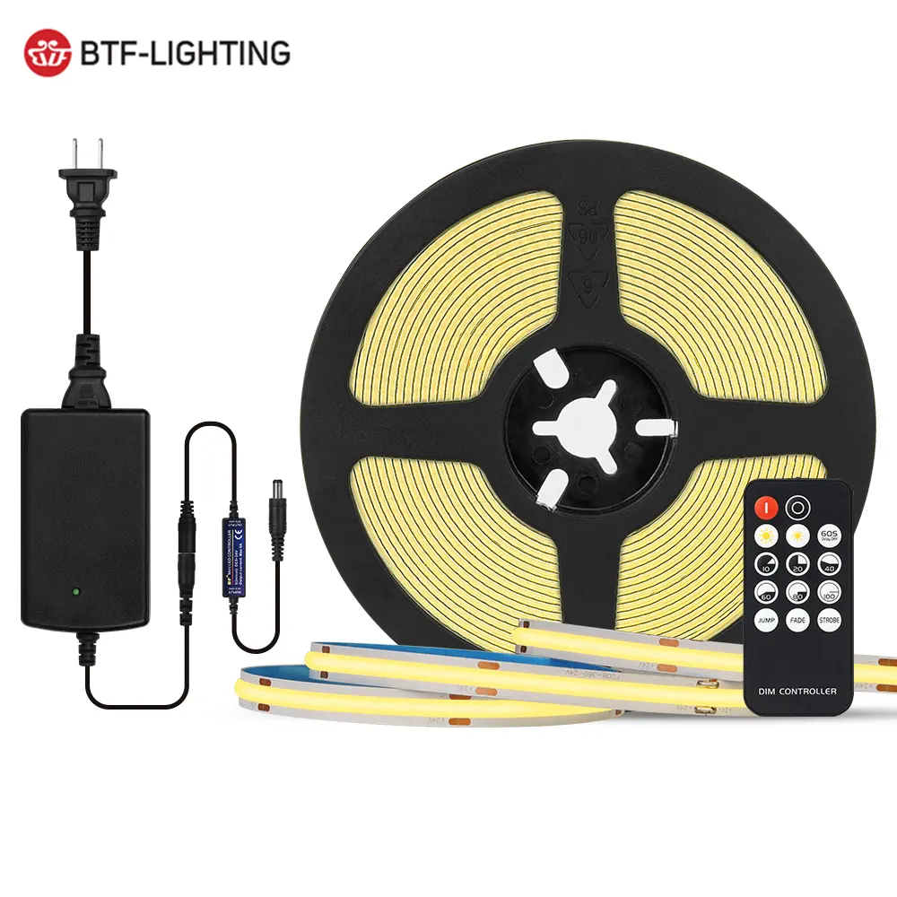 DC24V 높은 CRI 90 FCOB COB Led 스트립 RF14 키 디 밍이 가능한 전체 세트 따뜻한 자연 쿨 화이트 Led 조명 홈 장식