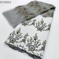 Tissu de dentelle brodé de perles lourdes et de paillettes, bordure perlée élastique, 100% polyester, tissu de dentelle de mariée pour robes