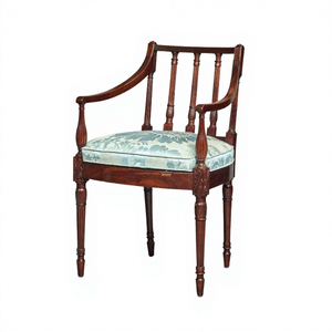 Sillón de Comedor Tapizado de Madera Tradicional con Respaldo de Espiga y Patas Torneadas, Estilo Antiguo - Product Image 1