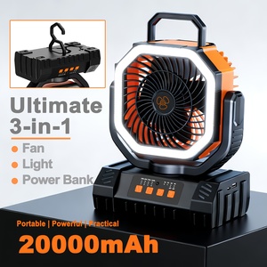 Ventilateur de camping solaire électrique portable F6S avec lanterne, batterie 20000 mAh, moteur sans balais oscillant, faible bruit, pour voiture et usage domestique - Product Image 1