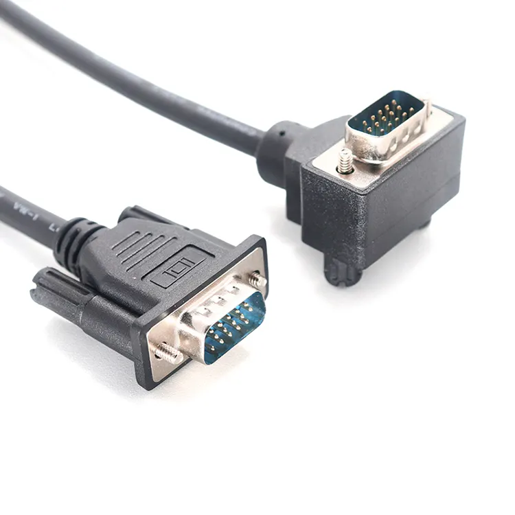 90 Degree DB15pin VGA Male To Male Cable Full HD Computer Monitor Cable