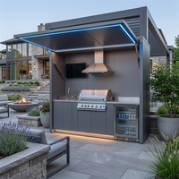 Station de cuisine extérieure personnalisée avec abri, texture métallique imperméable, ensemble d'abri de cuisine extérieure en acier inoxydable pour villa