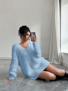 Suéter con cuello en V para mujer de alta calidad, cárdigan de punto suelto, suéter informal para mujer - Product Image 6