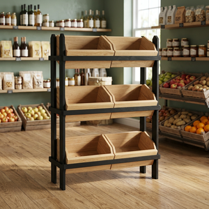 Estanterías de exhibición de doble cara desmontables para supermercado, de madera, con 6 contenedores extraíbles, de uso ligero y montaje rápido. - Product Image 3