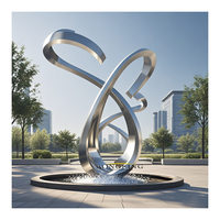 Grande sculpture d'art en acier inoxydable avec base noire, sculpture abstraite en métal de luxe pour la décoration de jardin