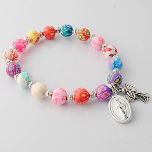 Braccialetto Cattolico <span class=keywords><strong>con</strong></span> Perline Rotonde Multicolore da 8mm, Medaglia della Vergine Maria e Ciondolo <span class=keywords><strong>Angelo</strong></span>, Gioielli Religiosi - Product Image 4