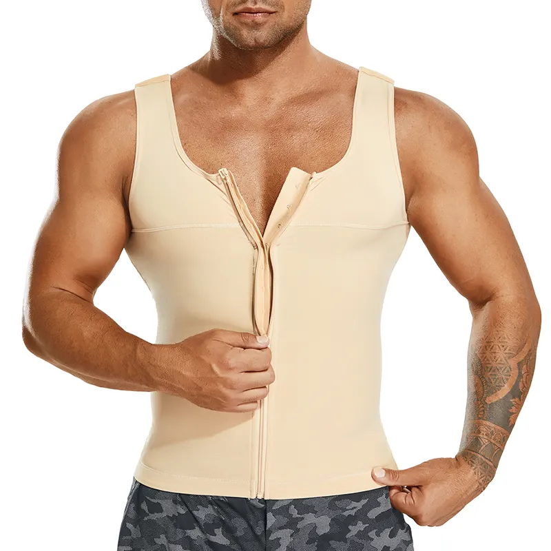 New Compression Shirts for Men Undershirts Slimming Body Shaper Waist Trainer Tank Top Vest with Zipper