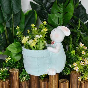 Statue de lapin en résine mignonne, <span class=keywords><strong>pot</strong></span> de fleurs, sculpture d'animal réaliste peinte à la main pour la décoration extérieure de Pâques - Product Image 5
