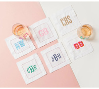Serviettes de cocktail carrées en lin blanc faites à la main 15x15 cm avec ourlet festonné, OEM&ODM, pour la maison et l'avion, vente en gros