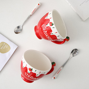Free shipping <b>ceramic</b> water <b>cup</b> with embossed strawberry design, creative breakfast <b>cup</b>, Instagram-worthy office milk/coffee - Product Image 1