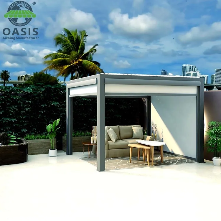 Oasis V21 наружная садовая алюминиевая биоклиматическая электрическая Водонепроницаемая жалюзи для крыши беседка со стеклянными дверями