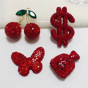 Bonne année Bling rouge plein strass cerise Dollar signe argent sac breloques papillon artisanat bricolage coque de téléphone indésirable décor - Product Image 2