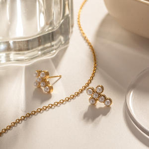 18K altın kaplama paslanmaz çelik inci takı hediye Charm kübik zirkonya çapraz kolye saplama küpe kadınlar için - Product Image 4