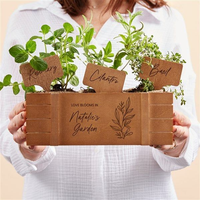 Boîte à herbes en bois gravée sur mesure, ensemble de jardinage intérieur pour la cuisine, décoration rustique pour la maison, boîte cadeau pour jardin d'herbes aromatiques
