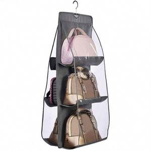 Placard garde-robe sac de rangement double face 6 poches transparentes moyen suspendu sac à main organisateur pour sac fourre-tout portefeuille sac à main - Product Image 1