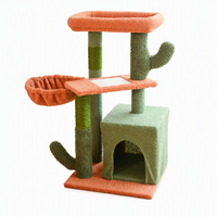Arbre à chat Cactus 4 niveaux 3 nids avec maisonnette confortable, nid suspendu, perchoir supérieur, poteaux en sisal, peluche Teddy, panneau de particules de qualité E1