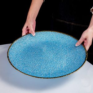 Ensemble de 3 pièces cristal <span class=keywords><strong>bleu</strong></span> de luxe Royal Hotel à manger Vaisselle en <span class=keywords><strong>verre</strong></span> à bord doré <span class=keywords><strong>Assiette</strong></span> à dîner en <span class=keywords><strong>verre</strong></span> pour mariage - Product Image 5