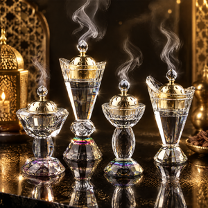 Luxuriöser Kristall-Arabischer Weihrauchbrenner <span class=keywords><strong>Gold</strong></span> Metall Mabkhara Bakhoor Räuchergefäß Ramadan Geschenk Heimdekoration Großhandel - Product Image 1