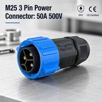 Connecteur étanche 50A 500V IP67 M25 à 3 broches en cuivre plaqué argent, en plastique technique haute performance, à verrouillage par poussée pour l'alimentation