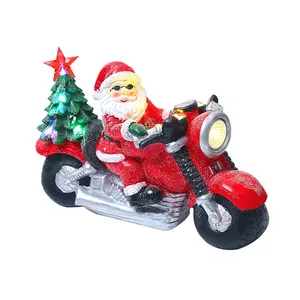Christmas decorations Santa drives a motorcycle snow atmosphere decoration LED lights glow music house
