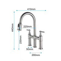 Robinet de cuisine haut de gamme en laiton, eau chaude et froide, extractible, style nordique américain, trois pieds, finition brossée or, chrome