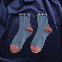 Chaussettes en Lurex Métallique Personnalisées pour Femmes, Scintillantes Argentées avec Perles – Vente en Gros