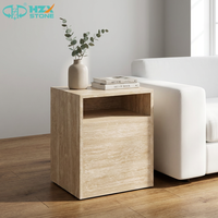 Table d'appoint moderne en marbre travertin beige clair HZX Premium, personnalisable pour cuisine ou chevet