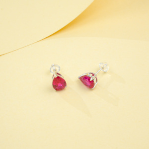 Pendientes de rubíes de laboratorio con corte de pera, joyería de plata de ley 925 - Product Image 4