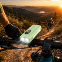 Lampe de vélo LED rechargeable étanche IP44 Z838 verte en ABS, avec fonction Power Bank et chargement Type-C, 500LM, modes Haute/Basse/Flash, idéale pour le camping