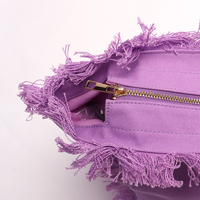 Envío de EE. UU. Tarifa cero Envío gratis Bolsa de flecos Lila Bolsa de lona elegante con bolsillo interior Cremallera Regalo de novia Bolsa de mano de ciudad