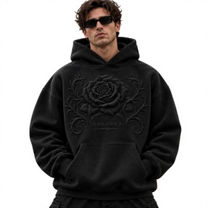 Men's Black Oversized <b>Winter</b> <b>Hoodie</b> Pullover Sweatshirt Streetwear 100% Cotton Fleece Anti-Wrinkle Breathable Wholesale Apparel - Product Image 2