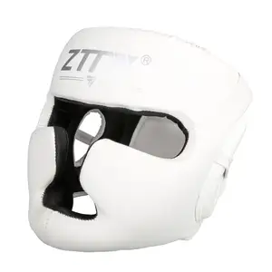 White Boxing Headgear Protector Taekwondo Helmet Training Pu Head Guard