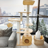 Griffoir multifonctionnel pour chat en bois de pin et rotin avec lit, mobilier d'intérieur durable pour chat, montage facile