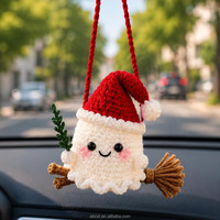 Ornamen Gantung Mobil Natal Rajutan Tangan Santa Rusa Salju Manusia Salju Dekorasi Cermin Spion Pohon Natal