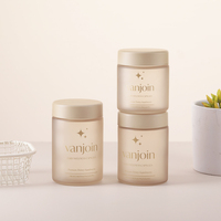 Vente en gros de flacons en verre givré beige crème, ronds, vides, pour compléments alimentaires, avec impression personnalisée, contenants en verre pour les soins de santé