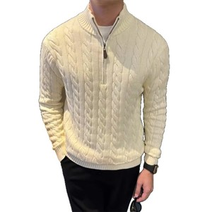 Suéter de punto trenzado con media cremallera y cuello alto para hombre, cálido, ajustado, para otoño e invierno, en blanco, gris, negro, azul marino, rojo, tallas M, L, XL, 2XL, 3XL - Product Image 5