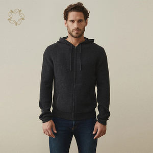 เสื้อมีฮู้ดแบบซิปเก็บความร้อนผ้าฝ้ายอินทรีย์, เสื้อฮู้ดถักวาฟเฟิลที่ยั่งยืนสำหรับผู้ชายเป็นมิตรกับสิ่งแวดล้อม - Product Image 2