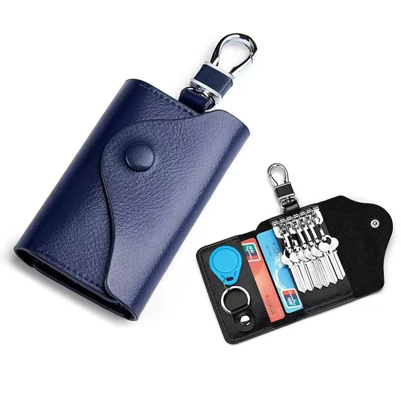 Wholesale Genuine Leather Key Chain Holder Bag Unisex Car Key Holder Case Keyring Purse Custom Card Key Wallet