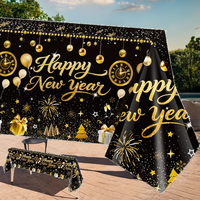 Manteles Desechables Impermeables Negros y Dorados para Fiesta de Año Nuevo, Cubierta Rectangular para Mesa para la Celebración de la Víspera de Año Nuevo