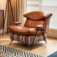 Fauteuil lounge moderne en cuir avec revêtement en tissu, pieds en métal, fauteuil d'appoint réglable à siège unique pour salon