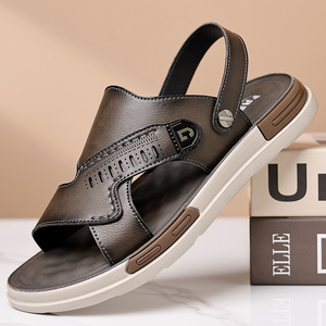 Sandalias de Cuero Genuino para Hombre, Punta Abierta, Casuales, Transpirables, con Suela de Goma, para el Verano - Product Image 1